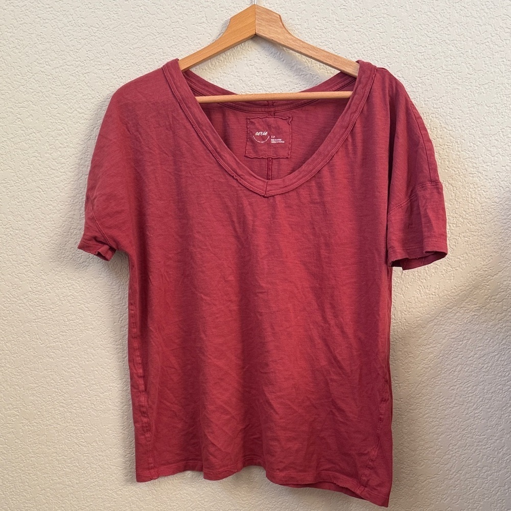 Aerie Oversized T Shirt Distressed Boyfriend Burnt Orange Red size Small